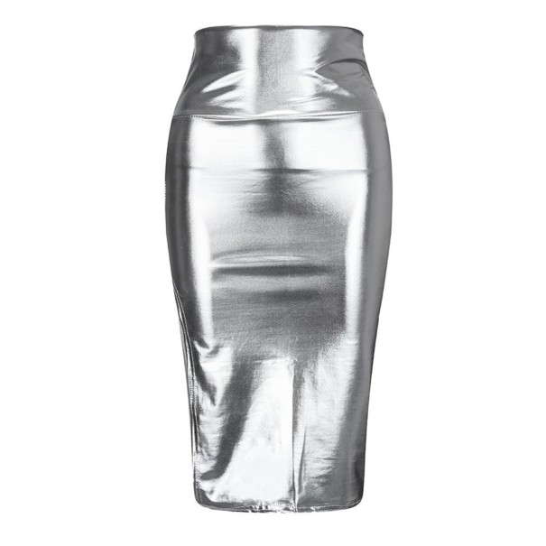 Glanzende damesrok met hoge taille en split L
