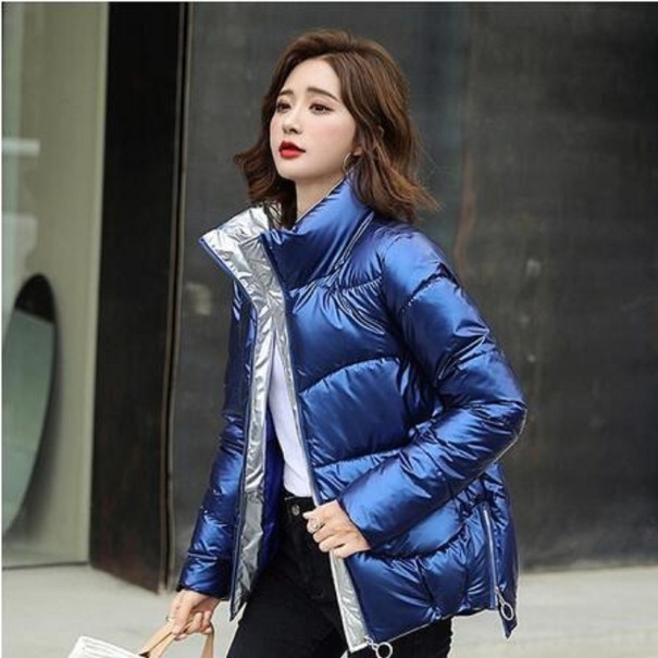 Glanzende winterjas voor dames blauw S