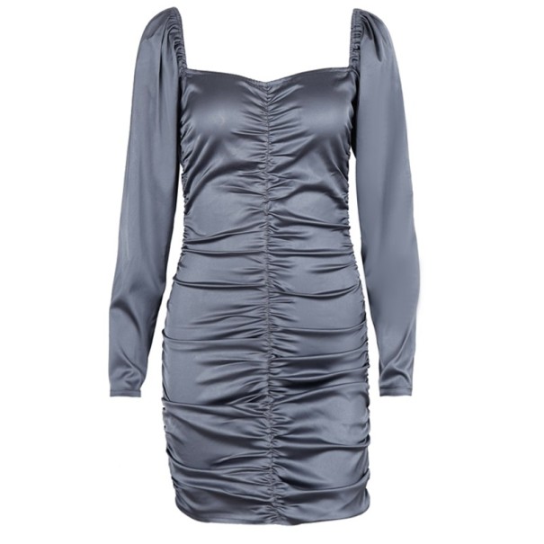 Glänzendes Kleid mit überschnittenen Schultern grau XS
