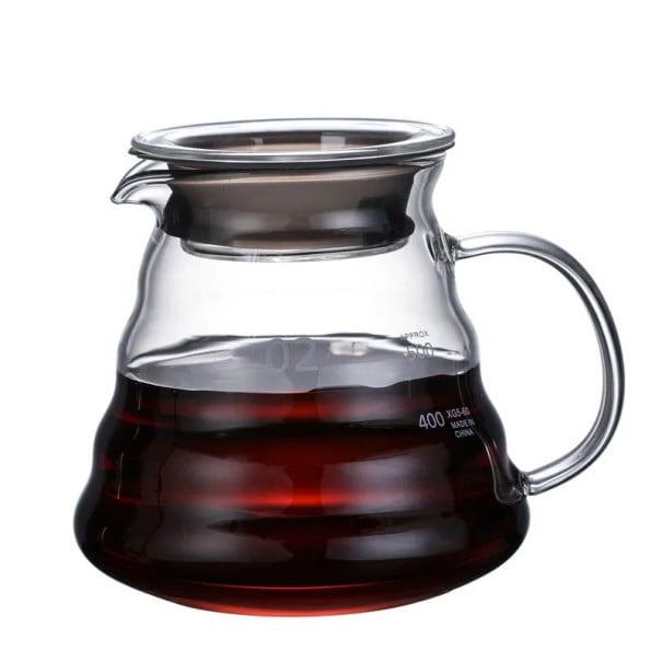 Glaskanne für Kaffee und Tee 600 ml mit Deckel Silikonband hitzebeständiges dickwandiges Glas griff gegen Verbrennungen 1