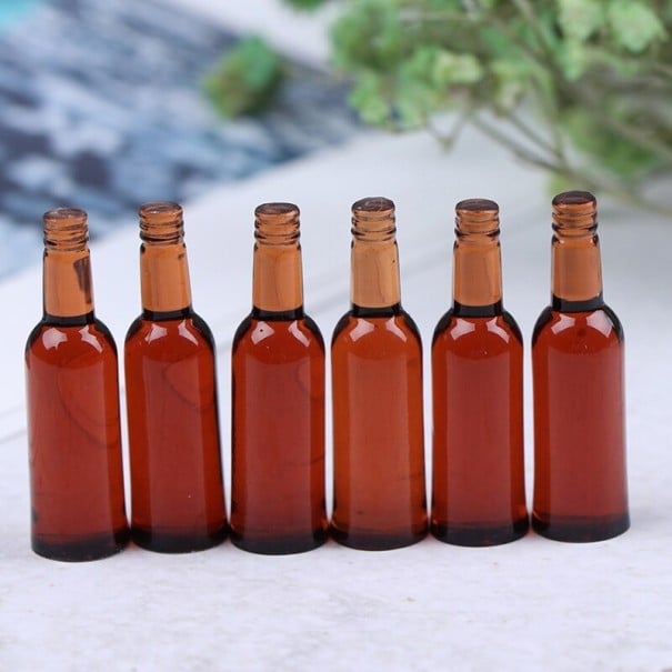 Glass Bottles for Doll 6 pcs light brown