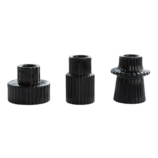 Glass Candle Holders Double-Sided Vintage Ribbed Set of 3 Mini Glass Candle Holders Table Decorations for Weddings, Festive Dinners black