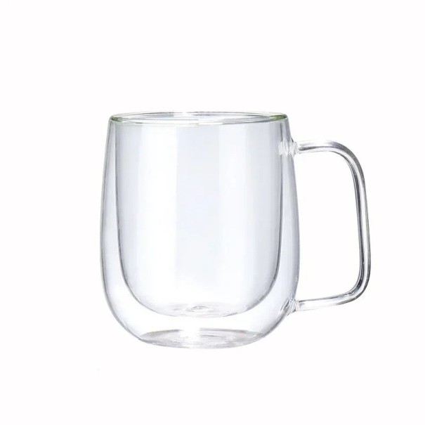 Glass Cup with Double Wall 250 ml 10.5 x 7.5 cm Heat Resistant Mug with Square Handle Thermo Glass for Tea, Coffee, Cappuccino, Latte 1