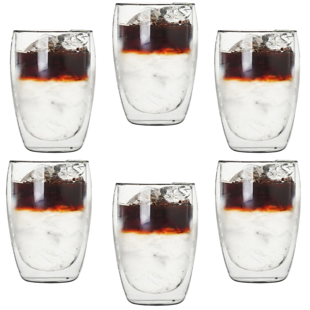 Glass Cup with Double Wall without Handle 450 ml 6 pcs Transparent Thermal Glasses Heat Resistant Mugs for Coffee or Tea 8.5 x 14.5 cm 1