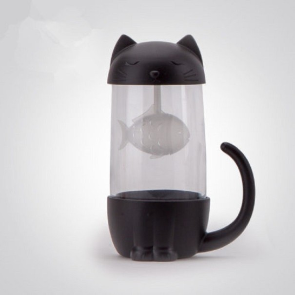 Glass Mug with Cat-Shaped Filter black