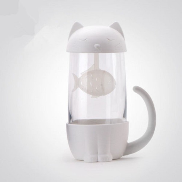 Glass Mug with Cat-Shaped Filter white