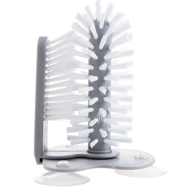 Glass Washing Brush with Suction Cups Internal and External Cleaning at Once Secures to the Bottom or Wall of the Sink Plastic PP and PVC 17.5 x 14 cm 1