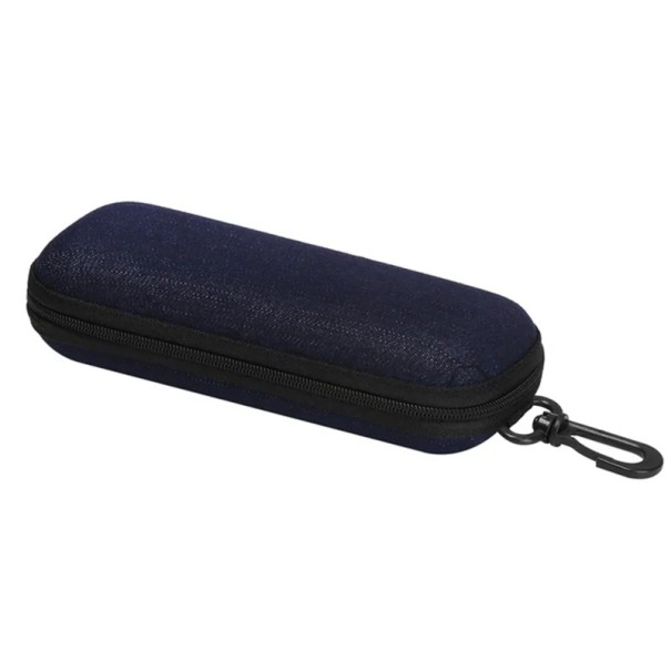 Glasses Case 16.2 x 6.6 x 4.2 cm Zipped Textile Case in Denim with Carabiner Protective Hard Case for Sunglasses and Reading Glasses black