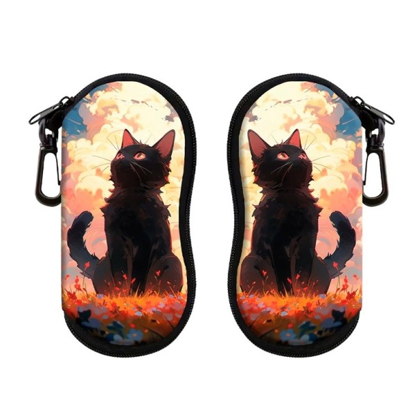 Glasses Case 17.9 x 8.5 cm with Black Cat Design Elegant Design Simple Motif Carabiner Zip Closure yellow