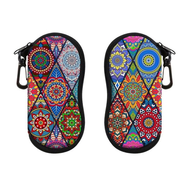 Glasses Case 17.9 x 8.5 cm with Colourful Mandala Design Zip Carabiner Travel Cover Protection for Prescription and Sunglasses multicolour