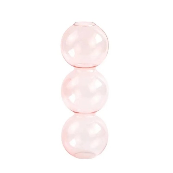 Glasvas 17 cm Pärldekoration Sfärisk design Diameter 6 cm Färg blå eller rosa Modern heminredningsaccessoar för bordet rosa