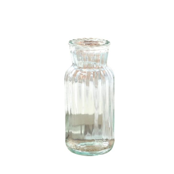 Glasvase transparent 13,5 x 5 cm Hohe Dekovase mit zarter Vertiefung Eleganter Blumenbehälter Tischdeko 1