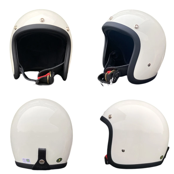 Glasvezel lichtgewicht retro motorhelm vintage stijl open helm voor scooter chopper café racer rijders veilige motorkleding wit M (55-56 cm)