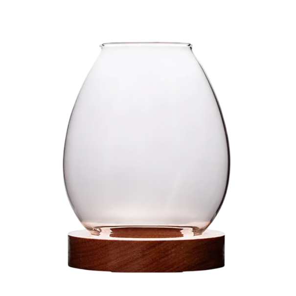 Glazen kaarsenhouder 10,5 × 8 × 4 cm Retro winddichte kaarsenhouder Ronde kaarsenhouder met houten voet Bruiloftsdecoratie Huisdecoratie 1