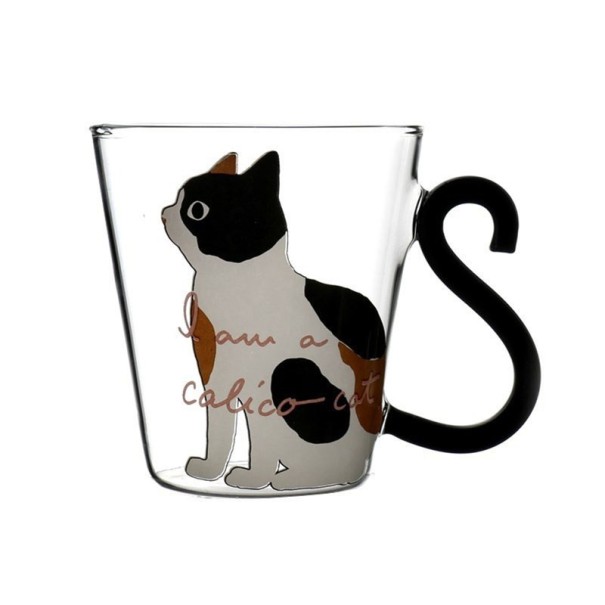 Glazen mok met kat J1605 wit