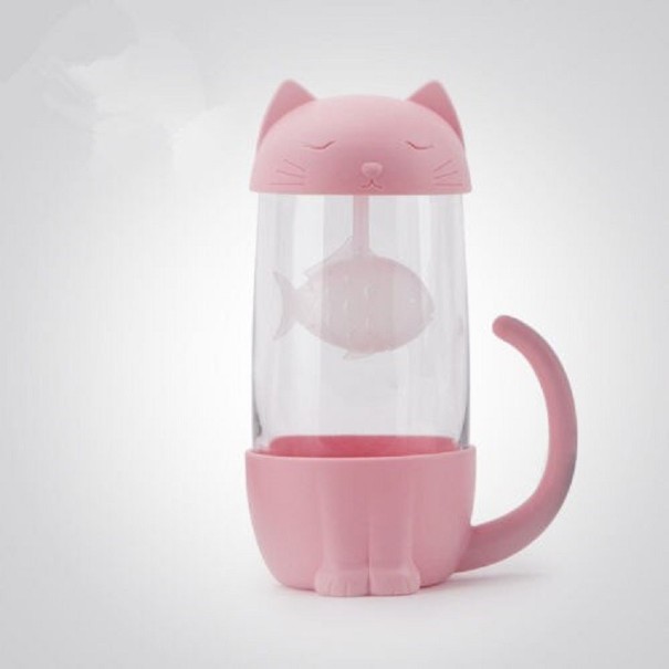 Glazen mok met kattenvormig filter roze