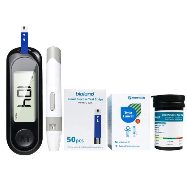 Glicemie digitală pentru testarea glucozei la domiciliu + 50 de benzi de testare, lancete și dispozitiv de înțepare negru