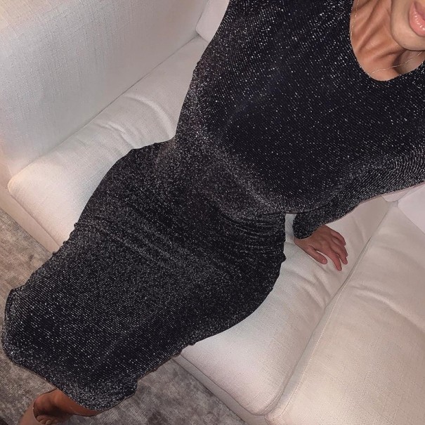 Glinsterende midi-jurk voor dames, zwart