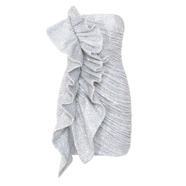 Glinsterende strapless jurk zilver XL