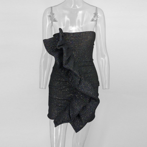 Glinsterende strapless jurk zwart S