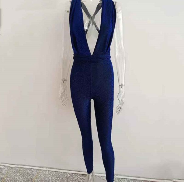 Glitter jumpsuit voor dames blauw S