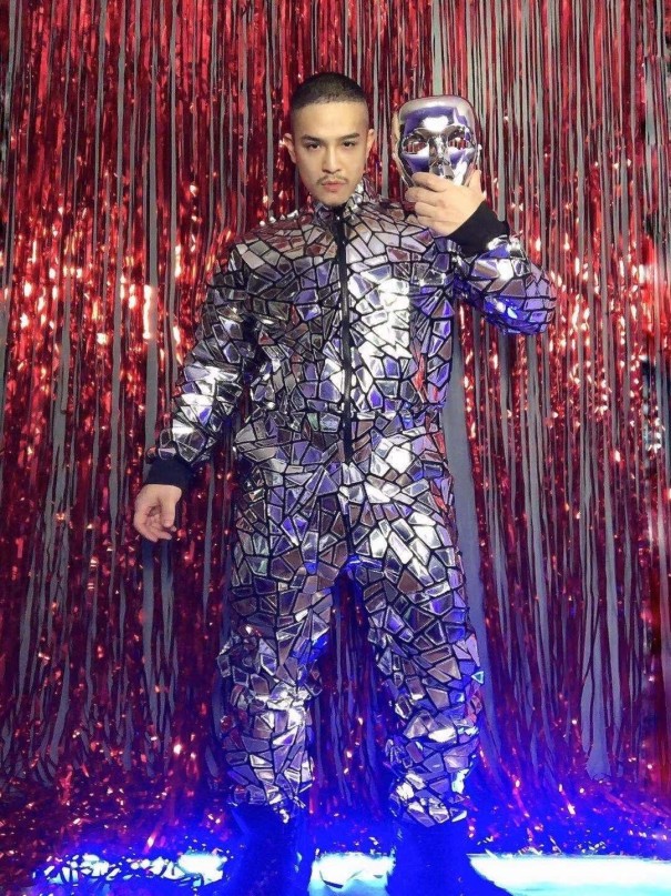 Glitter jumpsuit voor heren XXS
