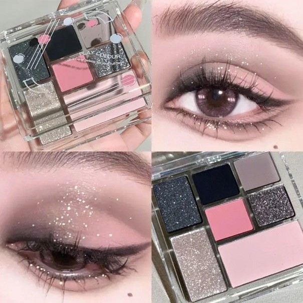 Glitter øjenskyggepalette 7 farver glitter øjenskygge mat øjenskygge ultrapigmenteret øjenskygge langvarig vandfast 6