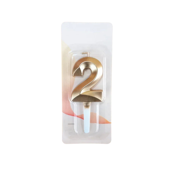 Glittering Gold Number 2 Cake Candle 5 x 3.5 cm Candle for Birthday Celebrations and Wedding Decorations with Number 1