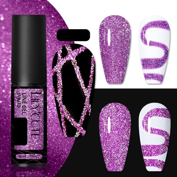 Glitterneglelak til at skabe tynde linjer Gelneglelak med glitter Langtidsholdbar gelnagellak med en skarp, tynd pensel 10