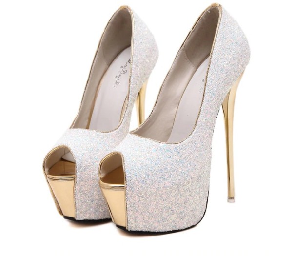 Glitterplattformspumpar för kvinnor J1802 vit 40