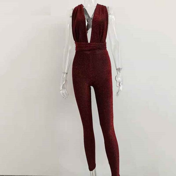 Glittrig jumpsuit för kvinnor röd M