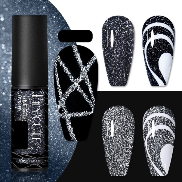 Glitzer-Nagellack zum Erstellen dünner Linien. Gel-Nagellack mit Glitzer. Langanhaltender Gel-Nagellack mit scharfem, dünnem Pinsel 7