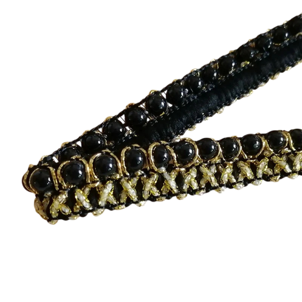 Glitzernde Spitzenband mit Perlen 1 cm x 91 cm Dekoratives Textilband aus einer Mischung von Polyester und Baumwolle zum Nähen und Dekorieren schwarz