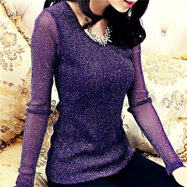 Glitzerndes Langarm-T-Shirt für Damen lila S