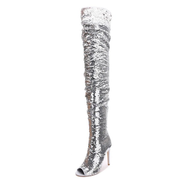 Glitzerstiefel für Damen J1801 silbern 37