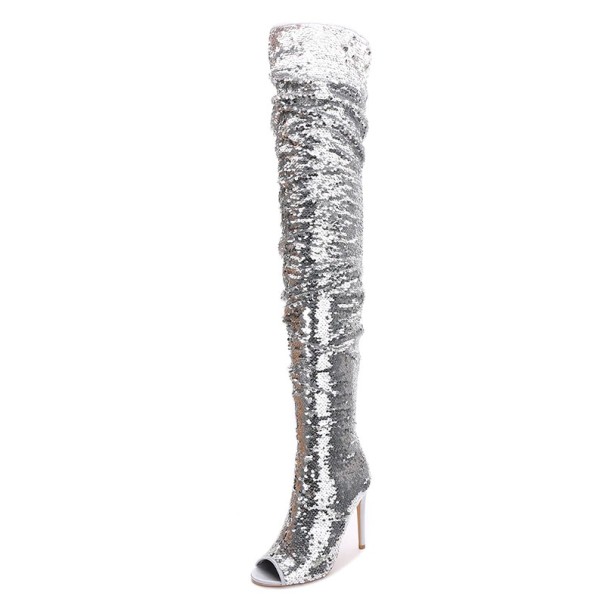 Glitzerstiefel für Damen J1801 silbern 38