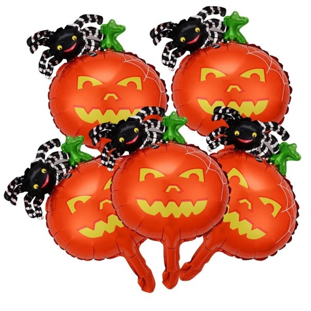 Globos de aluminio de Halloween Lindo globo de calabaza y araña Decoraciones inflables para fiesta de Halloween Globo de feliz Halloween para niños 41 x 27 cm 5 piezas 1