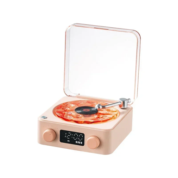 Głośnik w kształcie gramofonu 14 x 15 x 6,7 cm Bluetooth z atmosferycznym światłem 4 tryby białego szumu karta TF AUX retro bezprzewodowy różowy