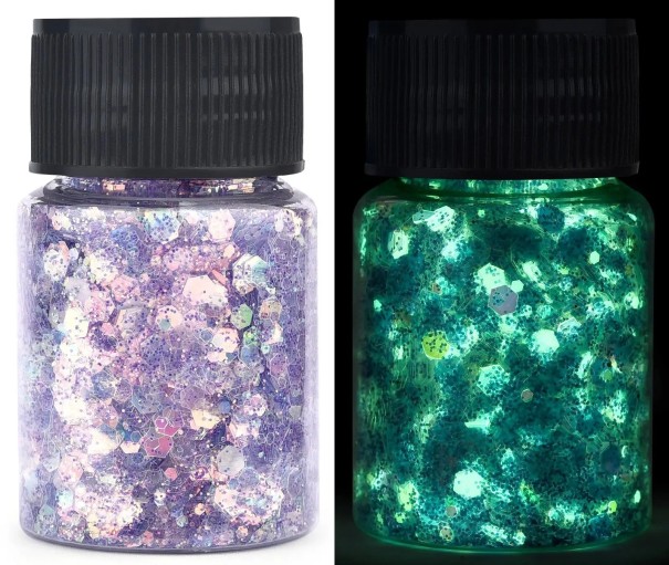 Glow Flakes for Epoxy Resin Pigments for Glow in the Dark Metallic Colours UV Effects Neon Colours for Fillings, Decorations purple