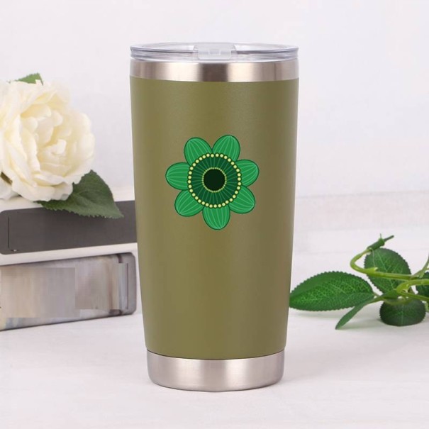 Gobelet isotherme avec fleur vert armée S