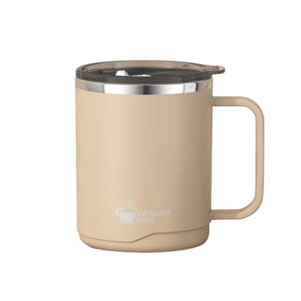 Gobelet isotherme avec poignée et couvercle 500 ml Acier inoxydable à double paroi Gobelet de voyage isolé pour le café au bureau, à l'école et en déplacement kaki