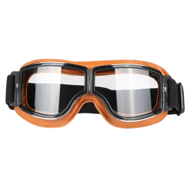 Gogle motocyklowe retro z przezroczystymi szkłami, ochrona UV 15 x 5 cm Oprawka ze skóry syntetycznej ABS Okulary ochronne do jazdy motocyklem Stylowy design pomarańczowy