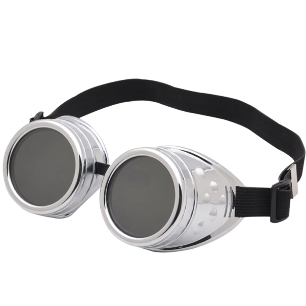 Gogle motocyklowe steampunk Ochronne okulary retro z metalowymi detalami Regulowany pasek Stylowy dodatek do motocykla i cosplayu srebrny