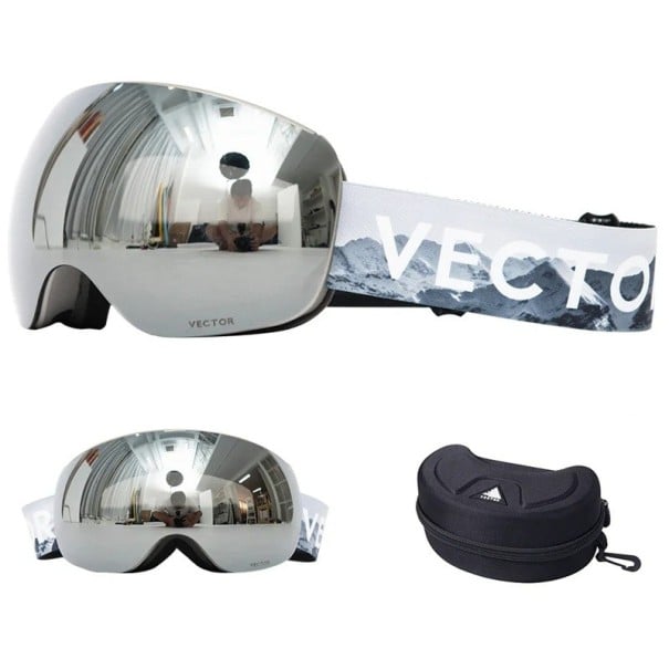 Gogle narciarskie 19 x 10,5 cm Unisex UV400 Poliwęglan Antyfog z Twardym Etui Szare z Napisem Vector Stylowe Sporty Na Świeżym Powietrzu 1