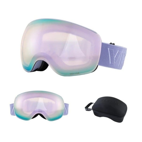 Gogle narciarskie 19 x 10,5 cm Unisex UV400 Poliwęglan Nienabierające pary z Twardym Etui Fioletowe z Napisem Vector Sporty Outdoor Stylowe 1