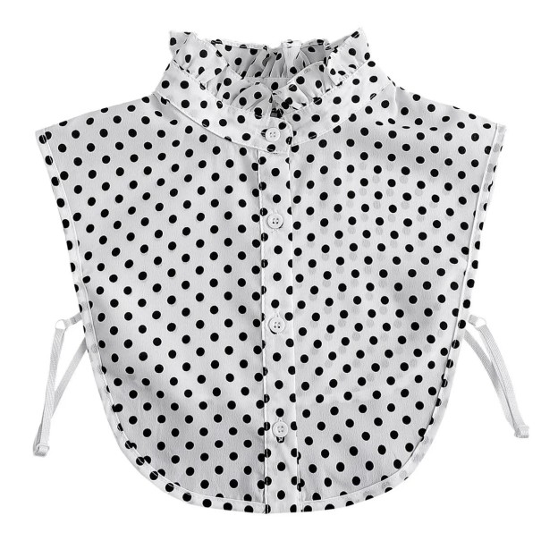 Gola falsa plissada para mulheres com bolinhas Gola removível elegante Gola decorativa para suéter, blusa ou vestido branco