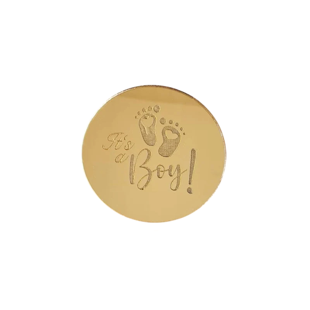 Goldene Deko-Münze 4,95 cm mit Gravur It&#39;s a Boy Geschlechtsverkündung Kinderparty Babyparty Deko 1