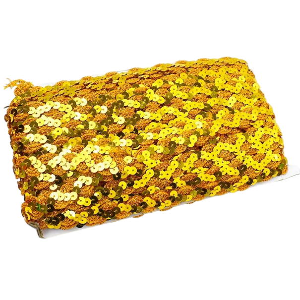 Goldene glitzernde Spitzenborte 1,5 cm x 10 m Polyester Dekorationsband mit Pailletten zum Verzieren von Kleidern, Bekleidung, Accessoires 1
