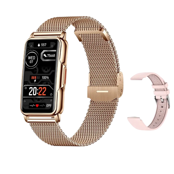 Goldene Smartwatch 31,50 mm Display 46 mm Vollbild-Touch-Fitnessuhr Gesundheitsmonitor Herzfrequenz Schlaf Sauerstoff Druck Schritte mit Ersatzarmband
