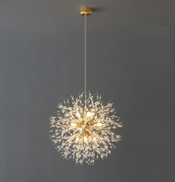 Goldener Kristall-LED-Lüster in Form einer Pusteblume 220 V Moderne Hängeleuchte mit 8 Lichtern 50 x 50 cm 1